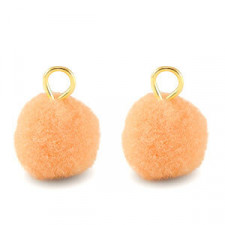 Pompom charm with loop 10mm - Gold-salmon orange